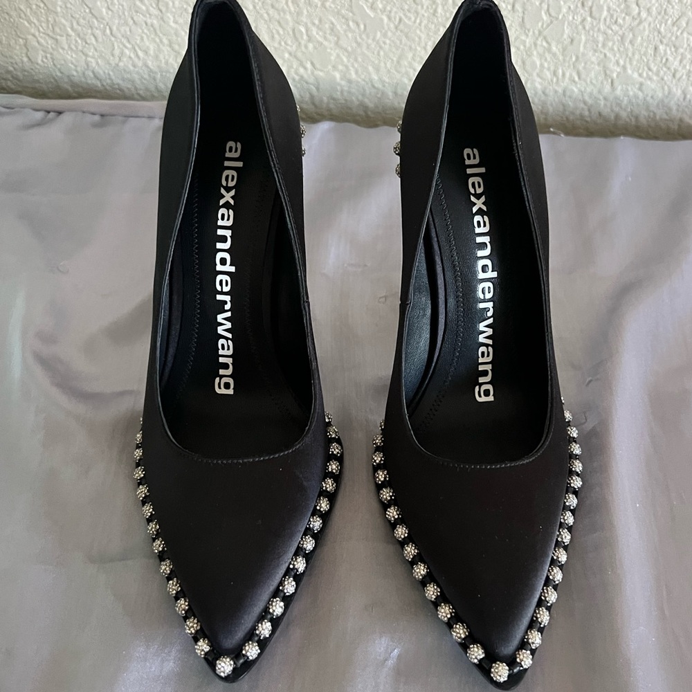 Alexander Wang Rie Crystal Satin Pointed Toe Heel Pump New - Picture 3 of 14